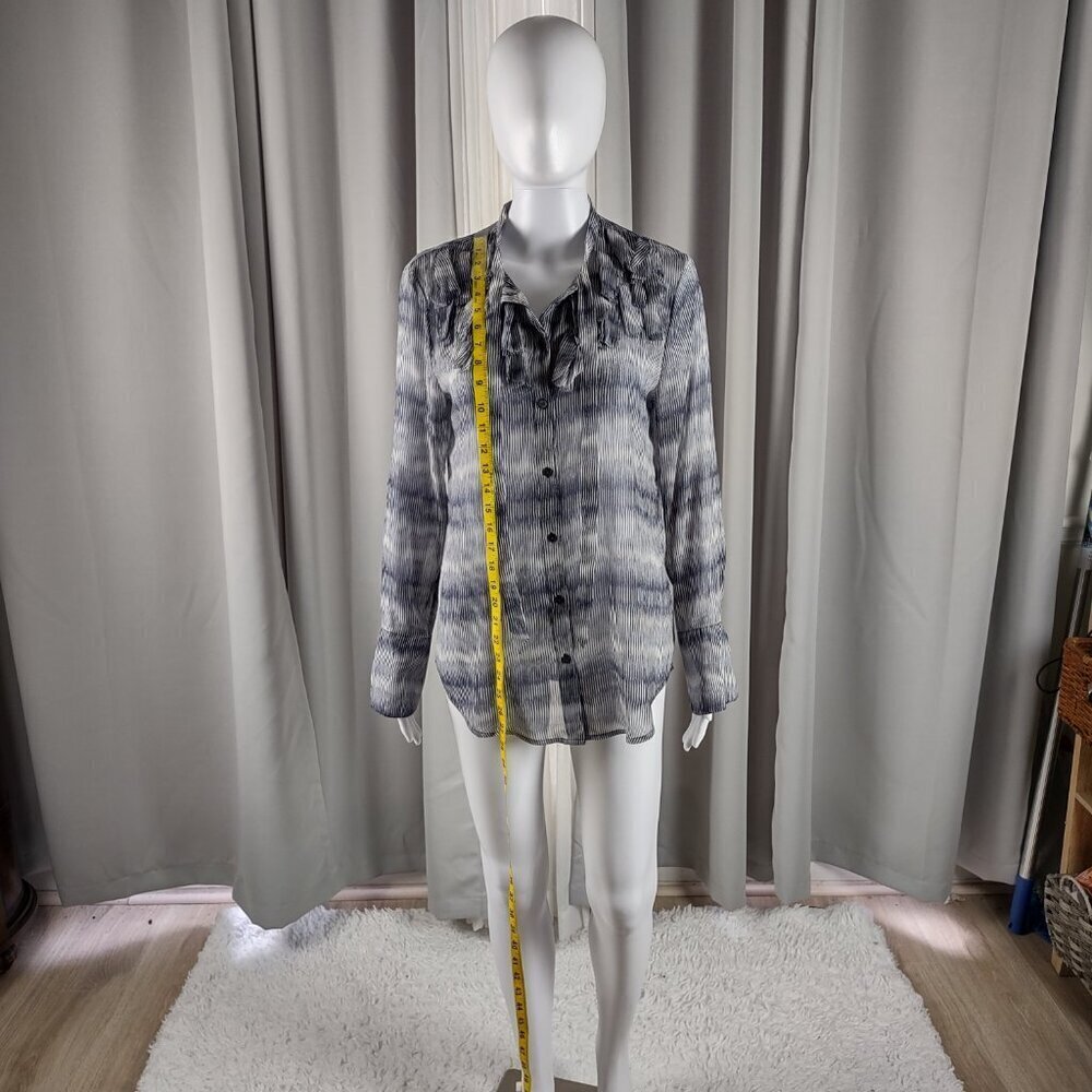Banana Republic Ruffle Front Sheer Long Sleeve Blouse Blue White Striped Size S - Picture 4 of 11